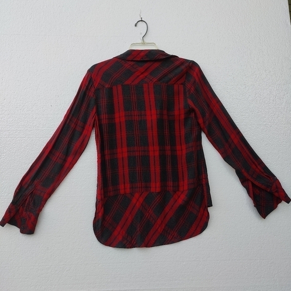 CAbi flannel shirt, Long sleeve high front low back. Red & black.Size XS - Picture 8 of 9